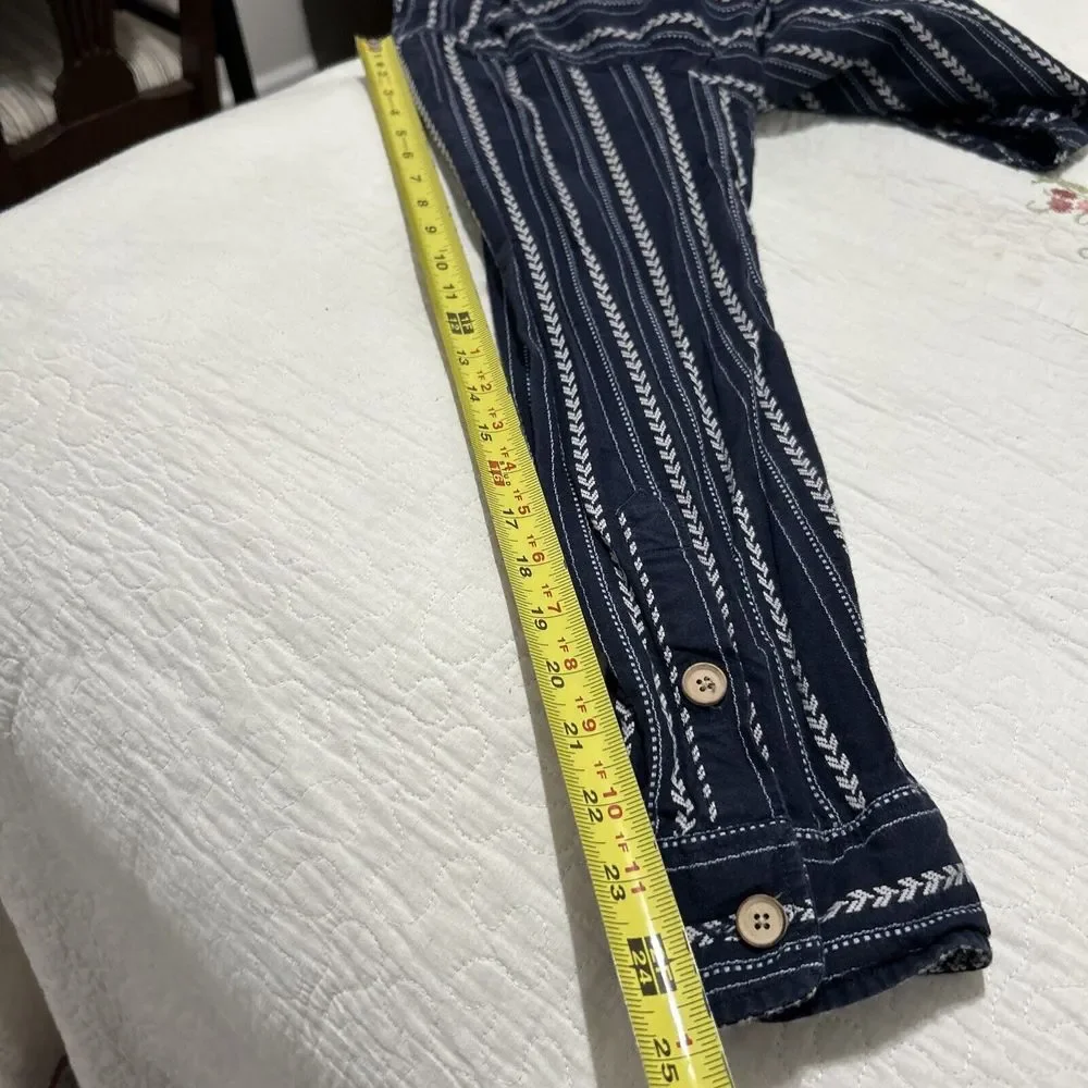 J. Peterman Shirt Blue Textured Geometric Relaxed Henley Long Sleeve Men's XL - Picture 10 of 11